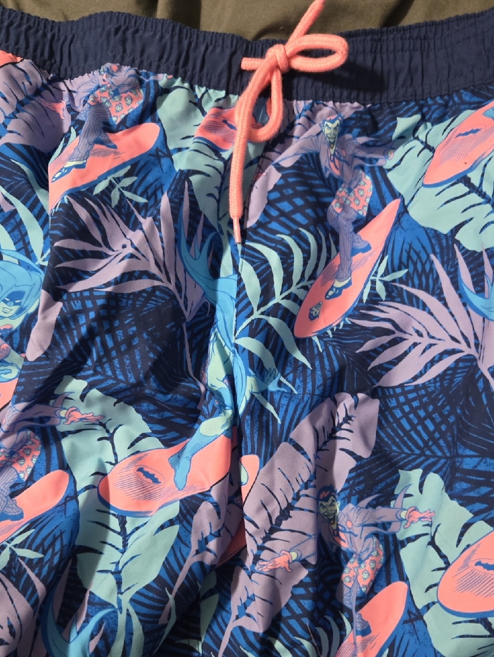 Batman Men’s Swim Trunks in Navy, Coral, Mint